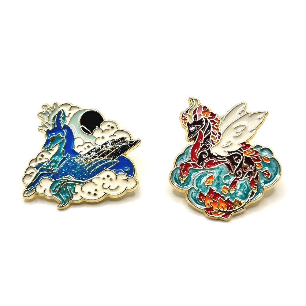 Kirin Qilin Mythical Creatures Enamel Pin Set OS Blue Red Gold Fantasy